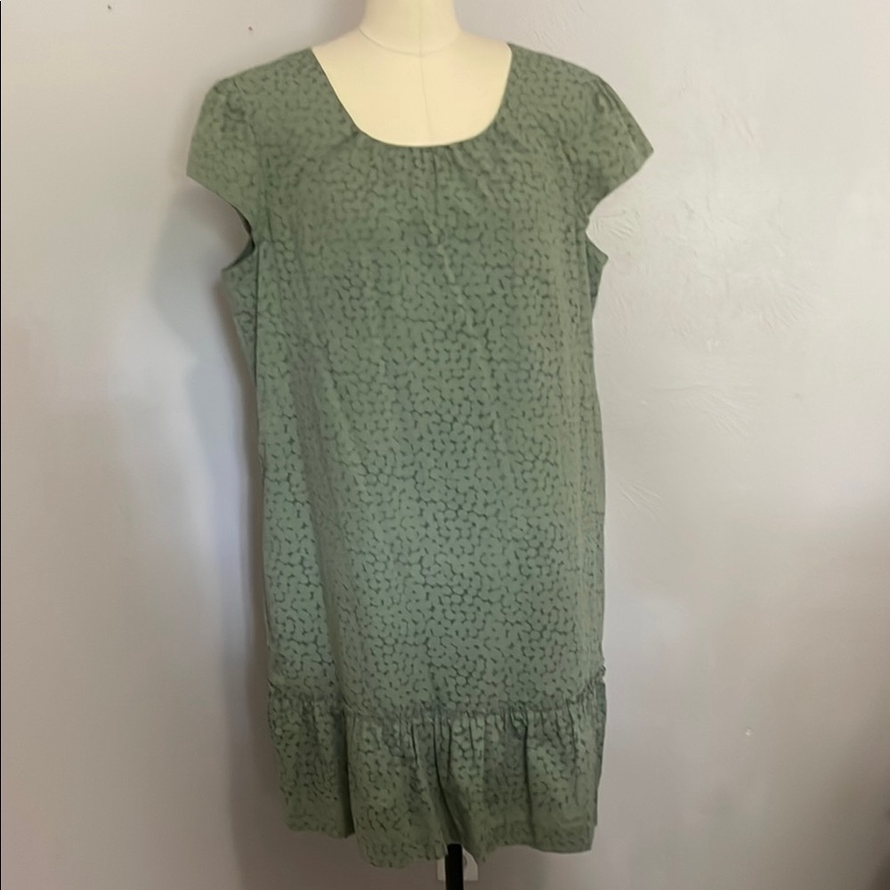 Gap brand sage green cotton dress w ruffle hum & gathered neck, ladies' size XL